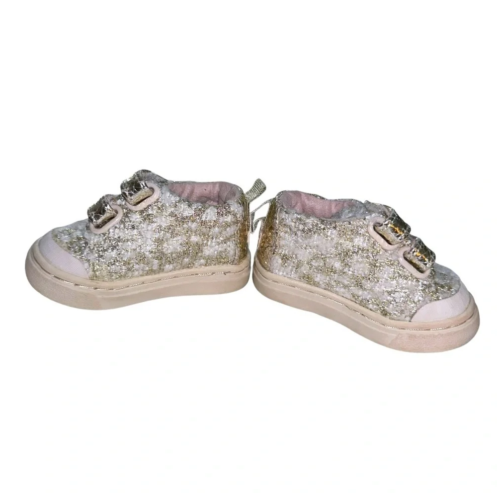 TOMS Girls Gold Tweed Glitter Velcro Sneakers Size T2 Toddler Sparkle Shoes